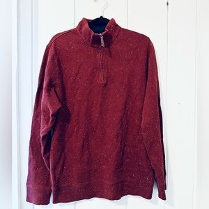 Lands’ End Quarter Zip Sweater / Burgundy & White / Medium Tall